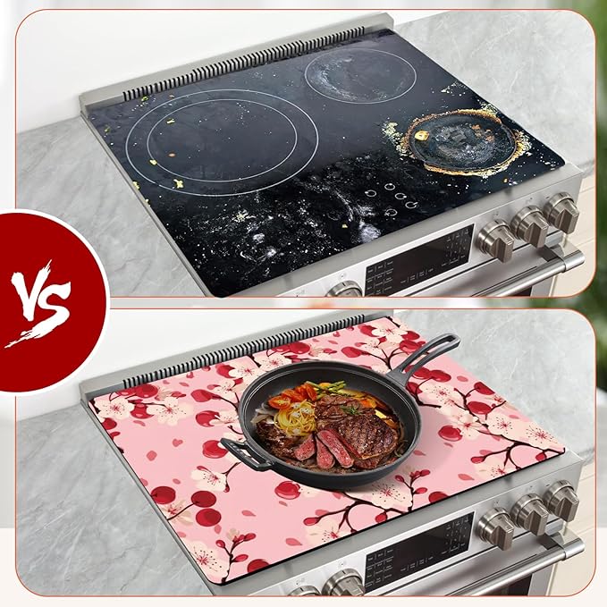 Decorative Electric Stove Top Covers, Heat Resistant Silicone Stove Cover Mat, Stove Top Protectors for Electric Flat Glass Stoves, Adds Extra Counter Space for Small Kitchens and Apartments