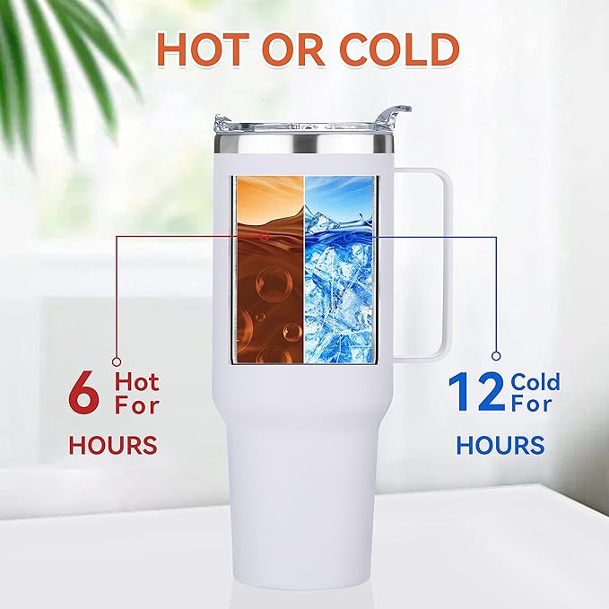 HASLE OUTFITTERS 40 oz Stainless Steel Tumbler with Handle, Vacuum Insulated Tumblers Bulk, Reusable Double Wall Travel Coffee Mug, Durable Powder Coated Water Bottles(White, 8)