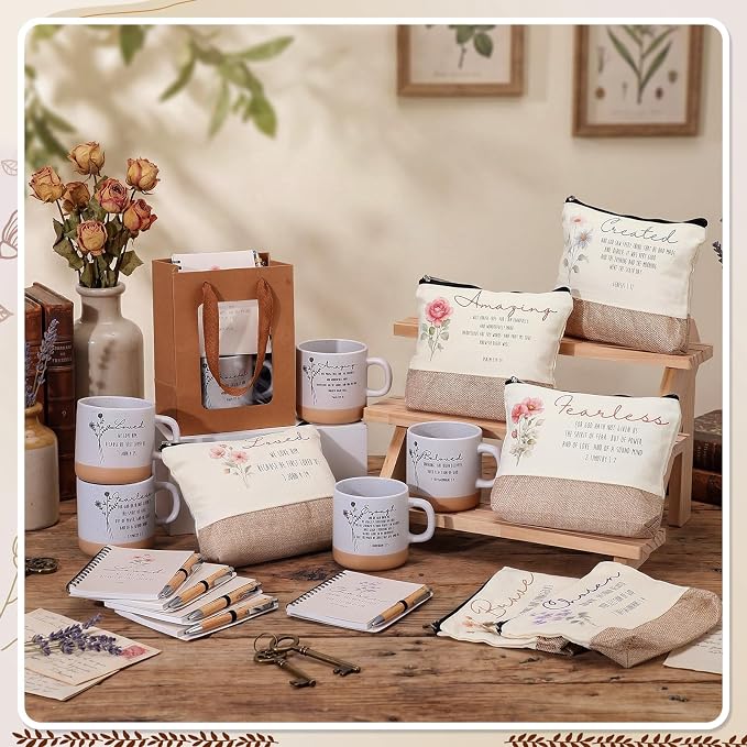 30 Pcs Christian Religious Gifts for Women Inspirational Gift Set Include Notebook Mug Makeup Bag Pen and Gift Bag for Easter Mothers Day Graduation Biblical Present