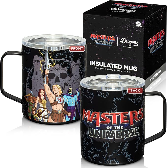 Dragon Glassware x Masters of the Universe (MOTU) Stainless Steel Camp Mug - 12 oz Insulated Camping Mug for Coffee, Tea, Matcha, Hot Beverages - Official 2026 Movie Merch - MOTU