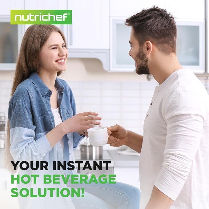 NutriChef 5.2 Qt Hot Water Dispenser with 5 Temperature Settings | Digital water boiler with 3 dispensing options, stainless steel interior, safety lock, and quick heating.