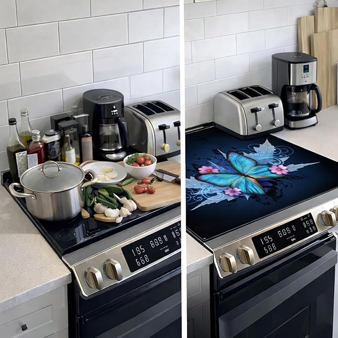 Decorative Electric Stove Top Covers, Heat Resistant Silicone Stove Cover Mat, Stove Top Protectors for Electric Flat Glass Stoves, Adds Extra Counter Space for Small Kitchens and Apartments