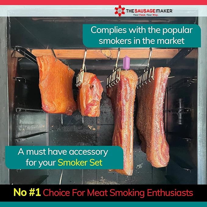 The Sausage Maker® Bacon Hanger 10-Prong Meat Hooks SUS304 Stainless Steel, Heavy Duty Butcher’s Hook Accessories for Meat Smoking, Processing, Drying, Grilling, BBQ, 11.25” W x 5.8” H