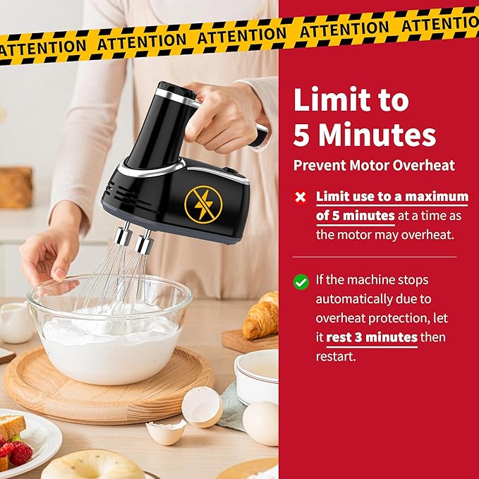 binROC Cordless Electric Hand Mixer, 12-Speed Rechargeable Handheld Mixer with Eject Button, 6 Stainless Steel Attachments, Snap-On Storage Case, LED, Self-Stand for Baking, Cake, Dough, Egg (Black)