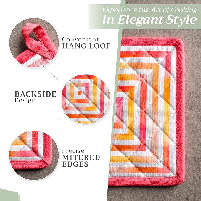 Maison d' Hermine Pot Holders 100% Cotton Heat Resistant Potholders 8" x 8" Hot Pads with Loop BBQ Cooking Baking Gifts for Mothers Day Handling Hot Pans Spring/Summer (Pack of 1, Summer Maze)