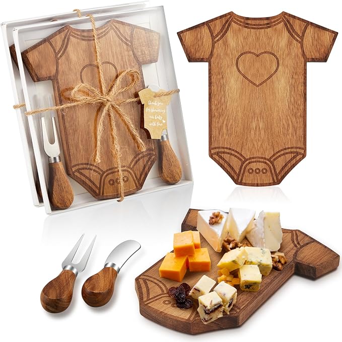 Ziliny 2 Set Baby Shower Gifts for Guest Prizes Clothing Shaped Mini Charcuterie Board Small Cheese Cutting Board Set with Knives Forks Baby Shower Party Favor Thank You Return Gifts (Acacia Color)