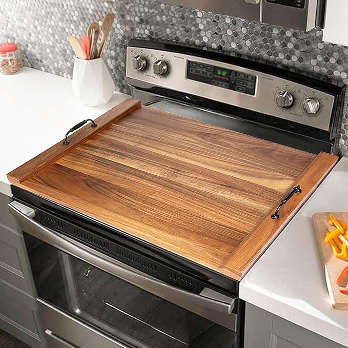 30"x22" Noodle Board Stove Cover for Electric & Gas Stoves, Acacia Wood Ranges Stovetop Cover for Extra Counter Space, Also Sink Cover & Serving Tray (Brown)