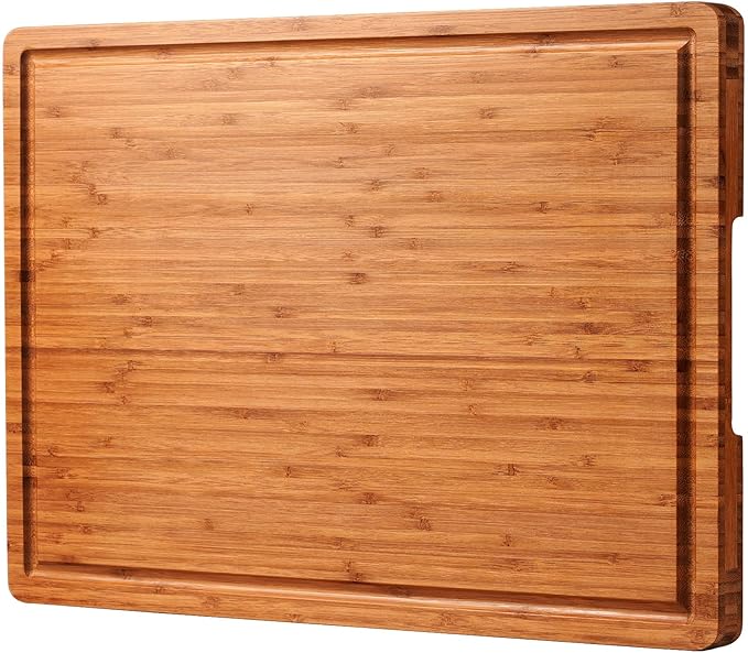 Allsum Extra Large Carbonized Bamboo Wood Cutting Boards for Kitchen, Huge Chopping Board with Juice Grooves & Handles Resisting to Warping and Cracking, Huge Charcuterie Boards, 24"L x 18"W