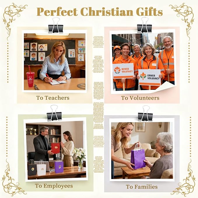 150Pcs/20 Set Christian Church Gifts Bulk for Women Men Include 24OZ Plastic Bible Verse Cups with Religious Notebooks Pens Bracelets, Voluteers Christian Religious Gifts for Mother Father's Day