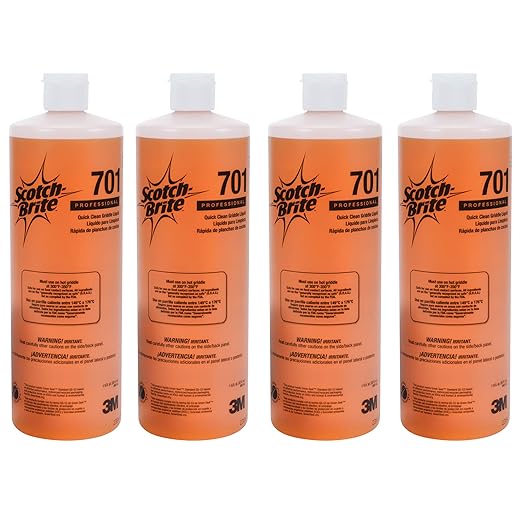 3M H-701-32OZ Scotch-Brite Griddle Cleaning, Quick Clean Liquid 701, 4 Quarts, Heavy Duty, Cleans in 3-5 Minutes, For Baked On Food and Cooking Oils, Use on Hot or Cool Griddle