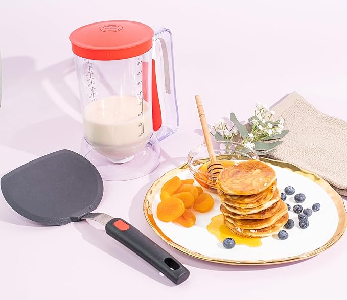 Pancake Batter Dispenser - Kid Friendly & Mess Free Cupcake Batter Dispenser with Squeeze Handle for Precise Portion Control, Also Perfect for Waffles, Crepes, Cakes (4 Cup Capacity)