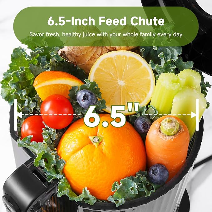 AMZCHEF 3-in-1 Cold Press Juicer, 6.5" Wide Feed Chute Slow Masticating Juicer Extractor for Whole Fruits & Vegetables, High Juice Yield, Quiet Motor, Easy Clean for Plant-Based Diet
