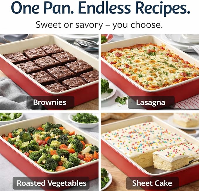 9x13 Inch Baking Pan, 2 Pack – Heavy Duty Carbon Steel Non-Stick Lasagna Pan, Deep Rectangular Cake Pan for Casseroles, Brownies & Roasting, Warp-Resistant, Oven Safe to 450°F, PFOA Free