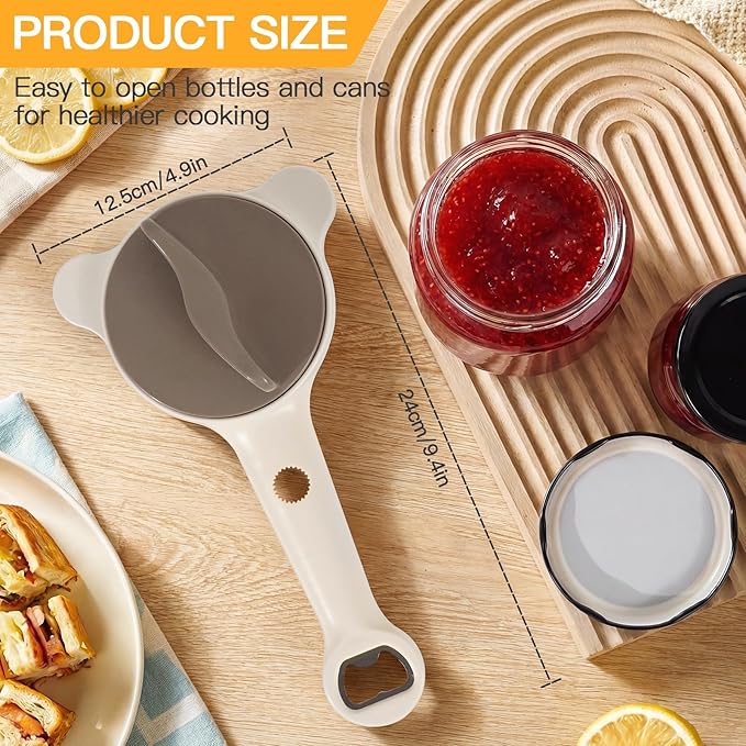 4-in-1 Multi-Functional Jar and Bottle Opener, Adjustable Stainless Steel Lid Remover for Weak Hands & Seniors, Fits Kitchen Jars, Bottles, Cans (Beige)