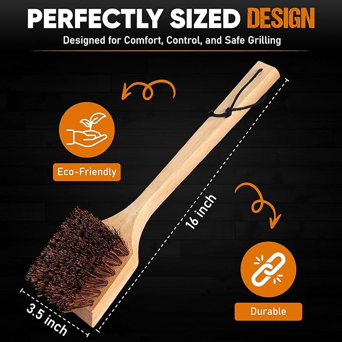 All-Natural Wooden Grill Brush and Grill Cleaner | Works as Scraper Tool for Tough Grill Residue | Bristle-Free Grill Brush for Outdoor Grill | Safe Grill Rescue Brush and BBQ Cleaner
