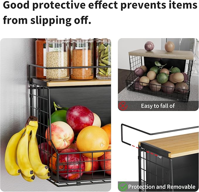 TIDIIABODE Magnetic Shelf for Fridge, Large Container Magnetic Spice Rack for Refrigerator, Fruit Potato and Onion Storage Bins, Magnetic Basket with Wood Lid, Kitchen Counter, Cabinet