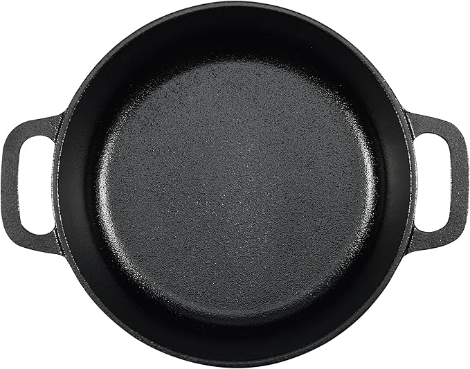 Amazon Basics Round Pre-Seasoned Cast Iron Mini Dutch Oven Pot with Lid and Dual Handles, 2-Quart, Black