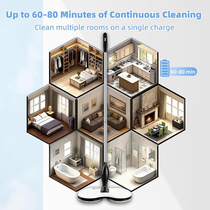 Electric Mop for Floor Cleaning, As Seen On TV, Cordless Spin Mopper Motorised Electric Mops for Hardwood Tile Laminate Floor Daily Light Cleaning (No Water Tank)
