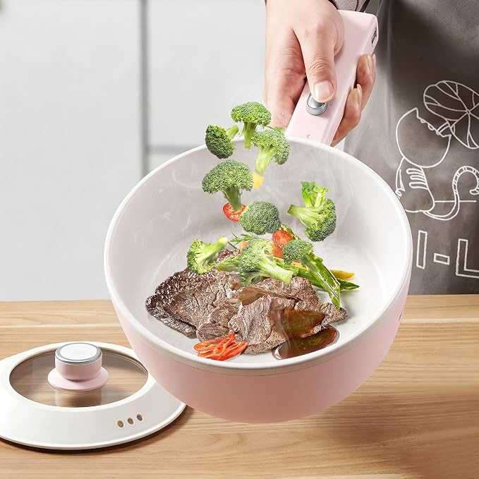 Bear 2L Non-Stick Hot Pot，1000W | Multifunctional Portable Cooking Pot, Rapid Noodles Electric, Non-Stick Frying Pans for Steak, Egg, Ramen, Oatmeal