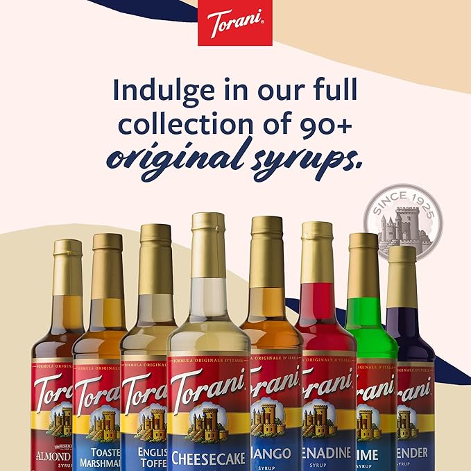 Torani Coffee Syrup, Pumpkin Pie, Brown Sugar Cinnamon, Salted Caramel, Peppermint, Syrup for Drinks, Fall & Winter Variety 4-Pack, Pumps Included, 25.4 Fl Oz Ea
