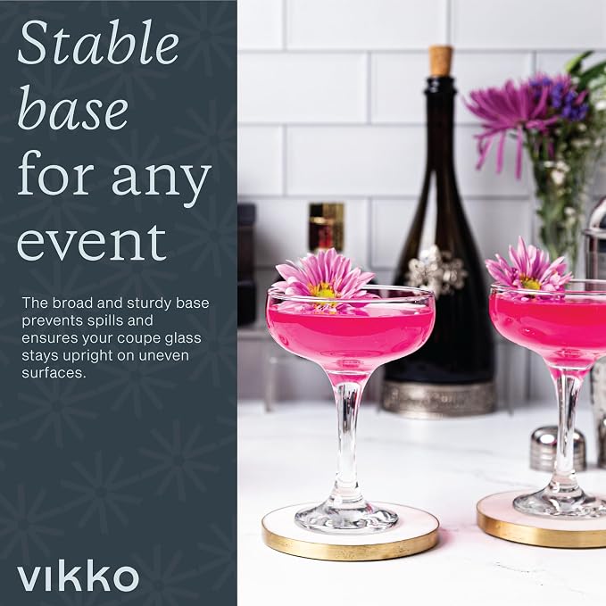 Vikko Martini Glasses Set of 6, Crystal Clear 8.5 Ounce Coupe Glasses with Small Stem, Cosmopolitan Glasses for Martini, Vodka, Cocktail, Short Stemmed