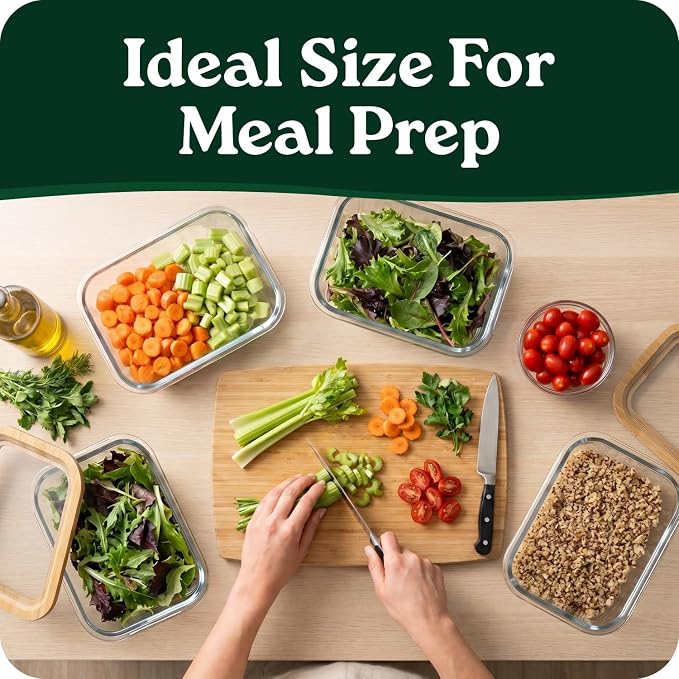 4-Pack Glass Food Storage Containers with Clear-Top Bamboo Lids – Plastic Free 46.7 Oz Glass Meal Prep Containers for Lunch, Eco Friendly Airtight Food Storage, Microwave & Freezer Safe