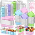 LemonRoad 120 Pcs Mini Loaf Pan with Lids and Spoons 6.8oz Rectangular Aluminum Foil Bread Pan 5oz Square Cake Cup with Decal Disposable Baking Supply for Graduate Wedding Birthday (Macaron Colors)