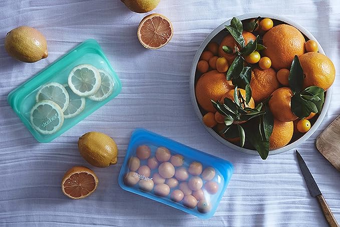 Stasher Silicone Reusable Storage Bag, Stand-Up Mini (Aqua) & Silicone Reusable Storage Bag, Snack (Aqua)