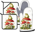 Frog Mushroom Oven Mitts and Pot Holders Sets 4Pcs Silicone Non-Slip Mitts Heat Resistant Gloves Hot Pads for Kitchen Cooking Baking Grilling BBQ