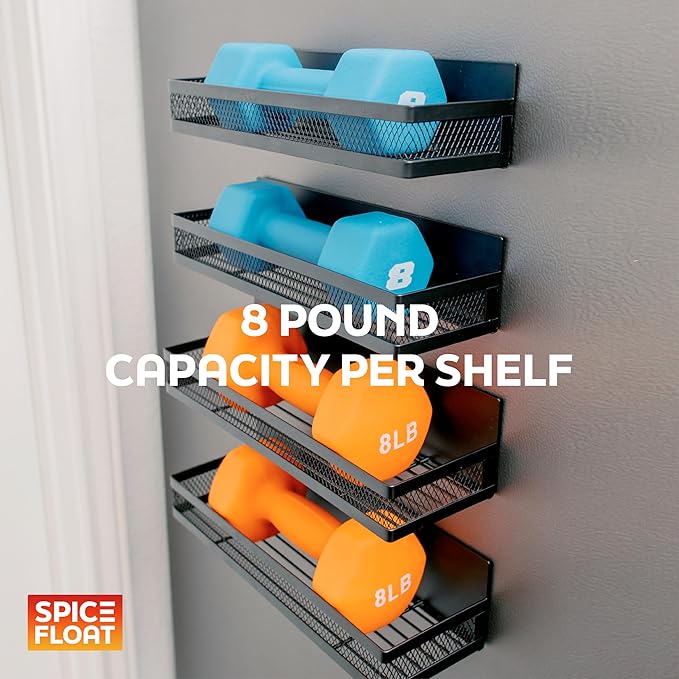 Houseify SPICE FLOAT Magnetic Spice Organizer Racks - 4 Premium Metal Racks + 1 Hanging Hook Bar Kitchen Shelf - Seasoning Organizer For Kitchen Appliances (3.94" x 12.2" x 3.15")