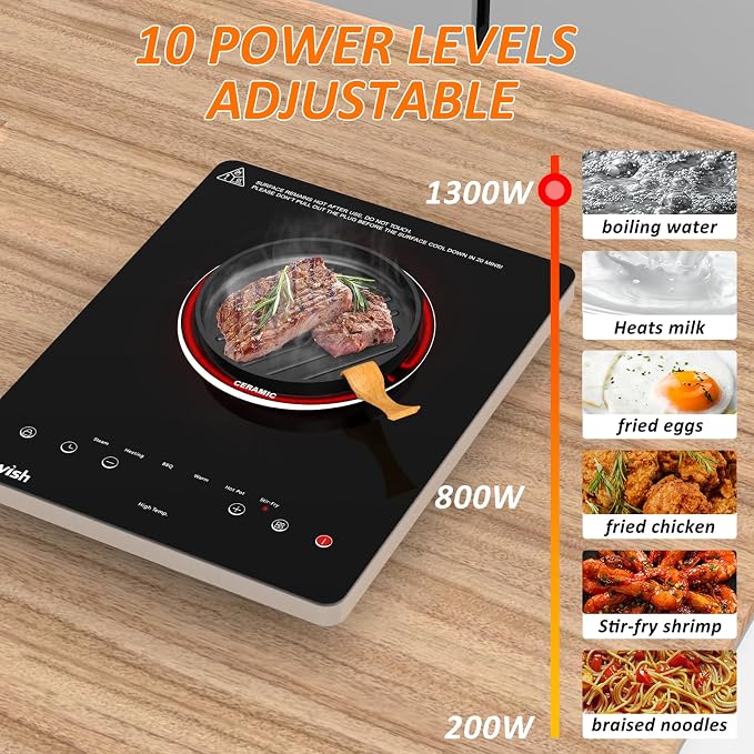 TOPWISH Hot Plate Electric Single Burner Cooktop,Portabl Electric Stove | Small Stove Electric 1300W with LED Touch,Child Lock,110V Glass Countertop Burner for Cooking
