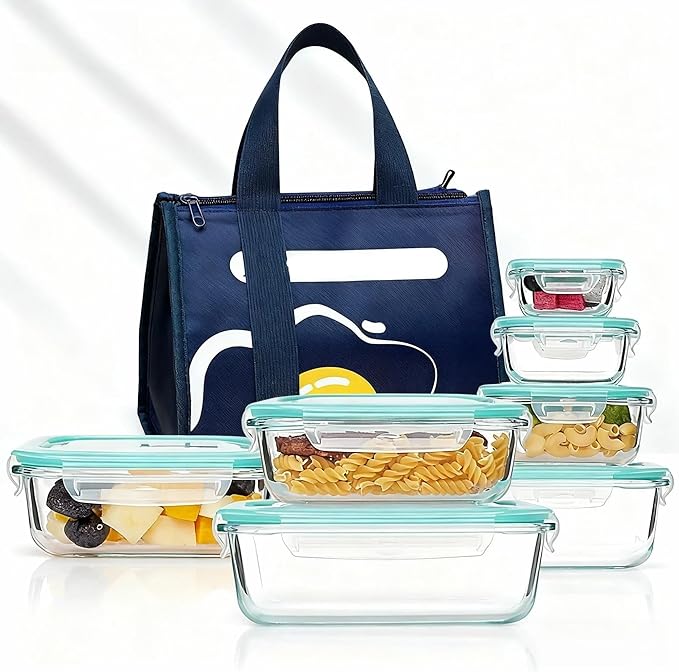 Glass Bento Lunch Box with Lid, Microwave and Dishwasher Safe Meal Prep Container for Office Food Storage(370ml)