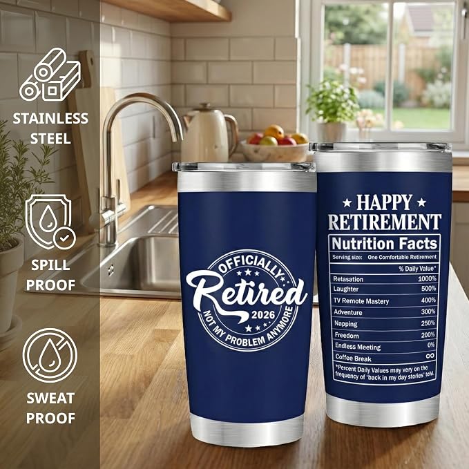 Retirement Gifts for Men 2026 - Retired Not My Problem Anymore - Retirement Tumbler for Him, Father, Husband - Retired Gifts for Men, Navy Tumbler 20 Oz, Fathers Day, Christmas Gift