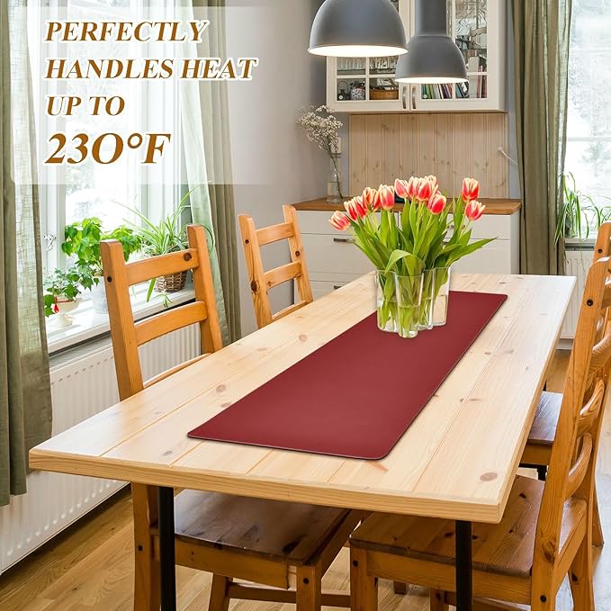 Wine Red Trivet Table Runner for Hot Plates Dishes Heat Resistance Pot Holders Anti-Slip Hot Pad Mats 11.8 * 39.4 Inches