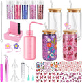 LEGEOS 2 Pack Snow Globe Tumbler Starter Kit, 16oz Pre-Drilled Double Wall Acrylic Cups for DIY Crafting | Includes Blank Cups,4 Cup Wraps, Cradle, Mixed Glitters & Tools | Gifts for Women