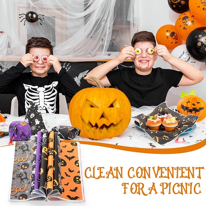 Reallnaive 600 Pcs Halloween Theme Wax Paper Sheets 12 x 12 Inch Parchment Deli Tissue Paper Sandwich Wrapping Sheets Food Basket Liners for Kitchen Restaurant Baking Supplies, 6 Styles