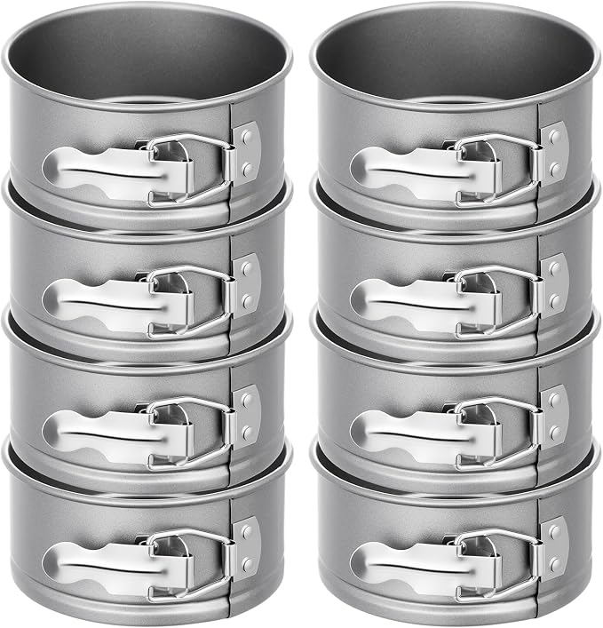 Sunnyray 8 Pcs 4 Inch Springform Pan for Baking Mini Cheesecake Pans with Removable Bottom Nonstick Leakproof Round Cake Mold Spring Form Molds for Mini Cheesecake Pizza and Quiches (Grey)