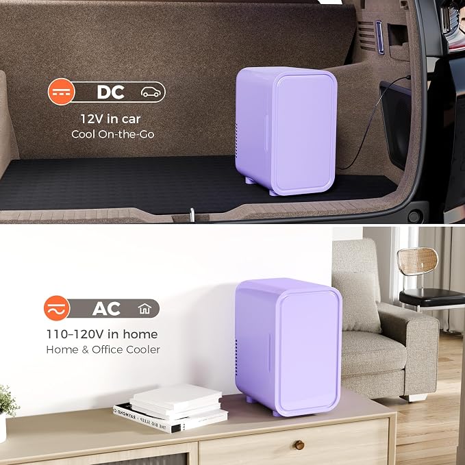 OSTBA Mini Fridge for Skincare, 6 Liter/8 Can 110V AC/DC Portable Thermoelectric Cooler Refrigerators for Bedroom, Skincare, Beverage, Office, Dorm Room and Car, Purple