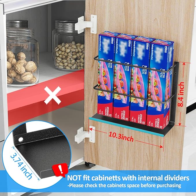 Gypie 2 Pack Kitchen Wrap Organizer Door Mount, Aluminum Foil Holder Cabinet Door Organizer Cabinet Storage Basket for Kitchen Wrap/Food Bag Storage, Black
