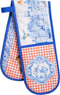 Maison d' Hermine Double Oven Mitts 100% Cotton 7"x35" Double Oven Mitt Heat Resistant BBQ Cooking Gloves with Loop Baking Grilling Gifts for Mothers Day Spring Summer (Amsterdam Canals)