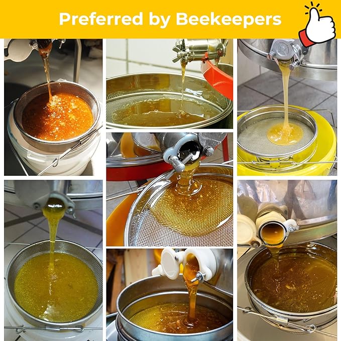 Stainless Steel Honey Strainer, Double Sieve for 5 Gallon Bucket, Beekeeping Equipment with Extendable Arms, Honey Debris Filter