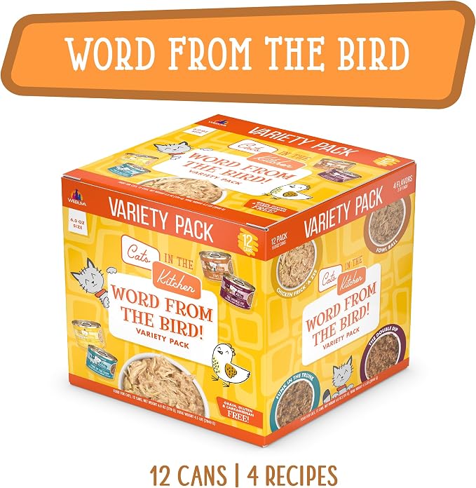 Weruva Cats in The Kitchen, Word from The Bird! Variety Pack, 6oz Can (Pack of 12)