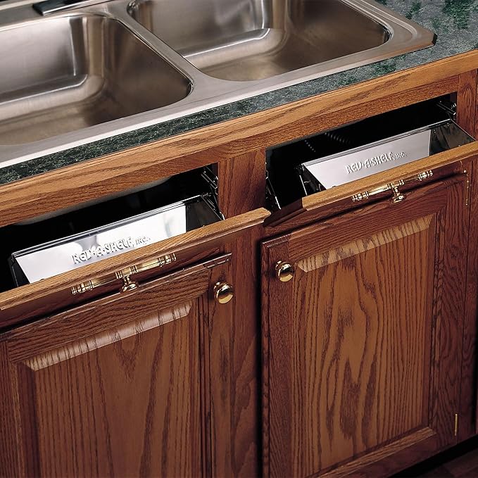 Rev-A-Shelf 19" Tip Out Tray with Soft Close for Sink Base Cabinets, Storage Organizer for Kitchen, Laundry Room, or Vanity Cabinets, 6581-19SS-SC-1