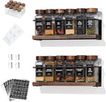 2-Tier Wall Mount Spice Rack Organizer with 12 Glass Jars, 216 Labels & Funnel - Screw/Adhesive Mount, Black Metal & Wood Spice Storage for Kitchen Pantry Cabinet, 11.6”L x 2.4”W x 3.2”H