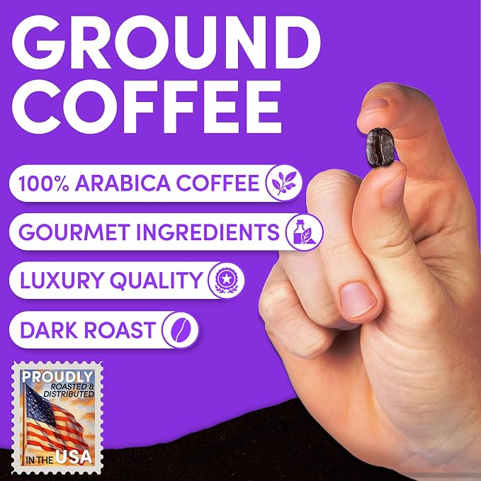 French Roast Ground Coffee | Dark Roast European Coffee | Extra Bold Strong Ground | Low Acid, Specialty Grade | 12 oz