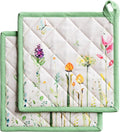 Maison d' Hermine Pot Holders 100% Cotton Heat Resistant Potholders 8" x 8" Hot Pads with Loop BBQ Cooking Baking Gifts for Mothers Day Handling Hot Pans Spring/Summer(Pack of 2, Botanical Fresh)