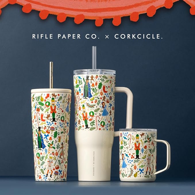 Corkcicle x Rifle Paper Co. Cruiser Insulated Tumbler with Handle & Straw - Keeps Drinks Cold 20 Hours - BPA-Free - Gift for Mom - Great for Mother's Day or Christmas - 40 oz - Nutcracker Ballet