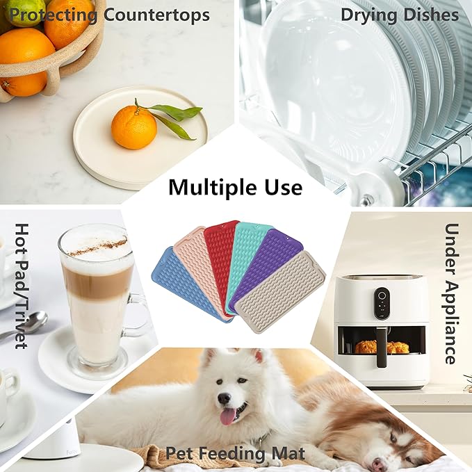 ZLR Silicone Sponge Holder & Sink Caddy Tray (6" x 17") - Narrow Dish Drying Mat for Kitchen Counter - Waterproof Soap Dispenser Organizer, Non-Slip Bathroom Vanity Tray (Meadow Violet)