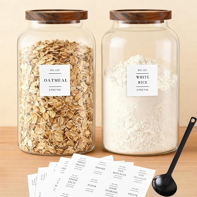 2 PCS Large Glass Jar with Airtight Lid, Glass Food Storage Jars for Tea,Spice,Cereal, Egg,Flour,Coffee and More(70 FL OZ/2000 ml) (94oz*1)