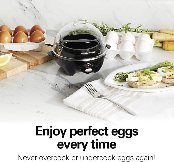 Hamilton Beach Electric Egg Cookers for Hard Boiled Eggs, Poacher, Omelet Maker & Vegetable Steamer, Holds 7 (25507) & Holds 14 (25508)